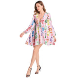 Kitty Paw Lantern Sleeve Deep V-Neck Short Dress - Objet D'Art