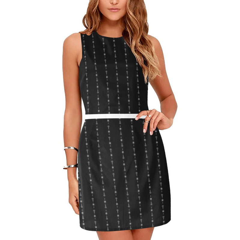 arrows rising bw print 2 Eos Women's Sleeveless Dress (Model D01) - Objet D'Art