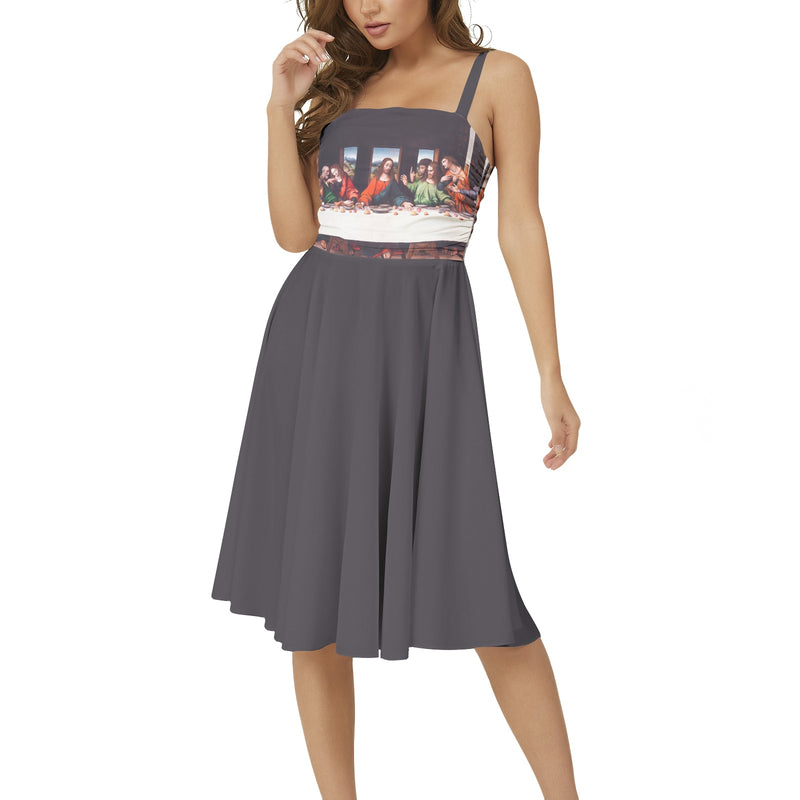 The Last Supper Sleeveless Square Neck Flare Hem Midi Dress - Objet D'Art
