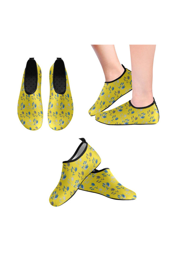 blueyellowgrayflora Women's Slip-On Water Shoes (Model 056) - Objet D'Art Online Retail Store