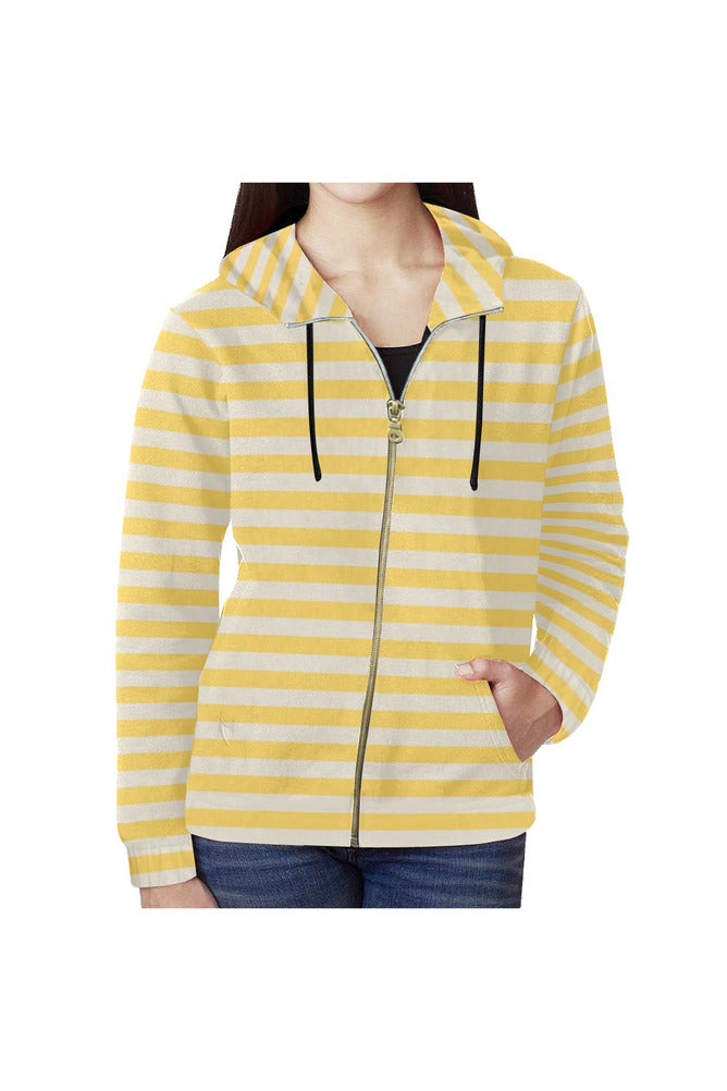 Aspen Gold Mini Stripes All Over Print Full Zip Hoodie for Women (Model H14) - Objet D'Art