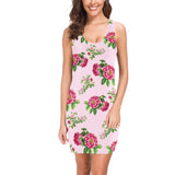 pink rose print 4 Medea Vest Dress (Model D06) - Objet D'Art
