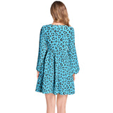 Blue Leopard Lantern Sleeve Deep V-Neck Short Dress - Objet D'Art