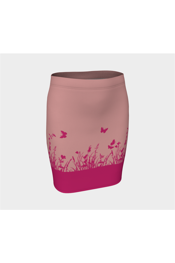 Press Rose & Pink Peacock Butterfly Fitted Skirt - Objet D'Art