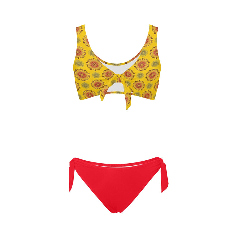 Flaming Mandala Bow Tie Front Bikini Swimsuit (Model S38) - Objet D'Art