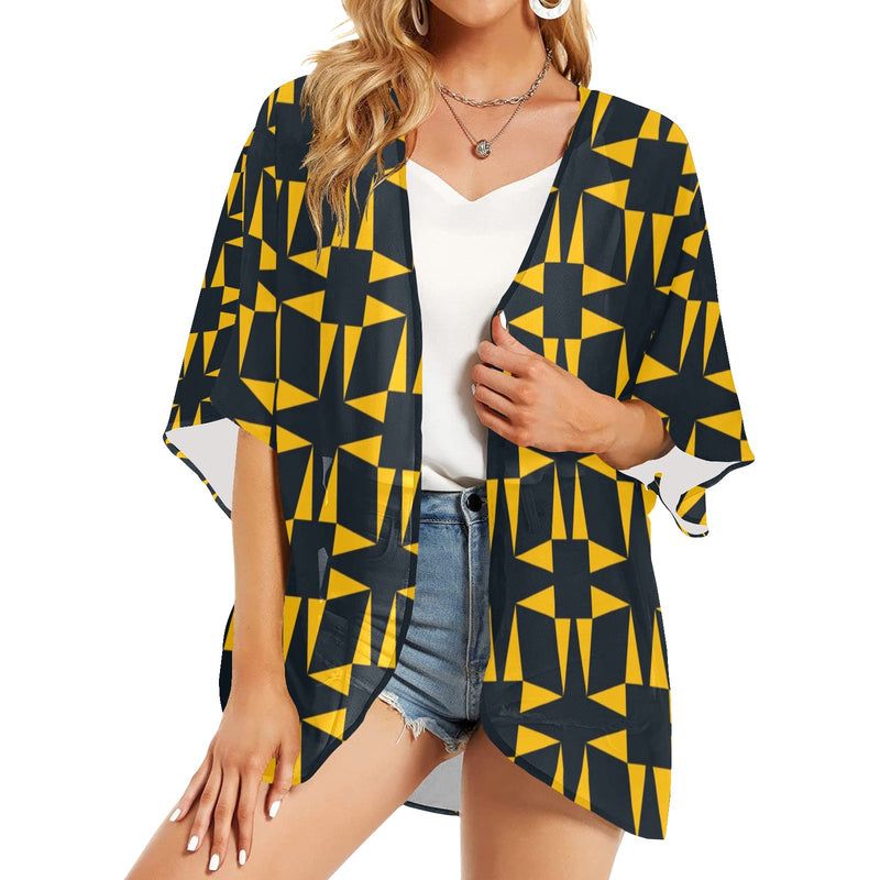 squ tri print Women's Kimono Chiffon Cover Up (Model H51) - Objet D'Art