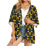 squ tri print Women's Kimono Chiffon Cover Up (Model H51) - Objet D'Art
