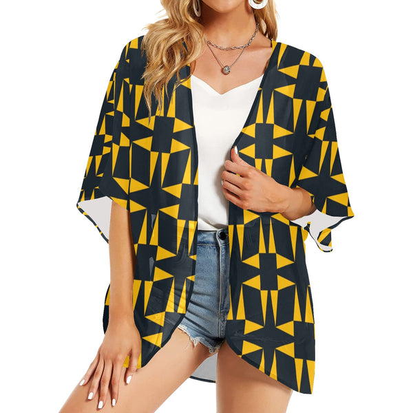 squ tri print Women's Kimono Chiffon Cover Up (Model H51) - Objet D'Art