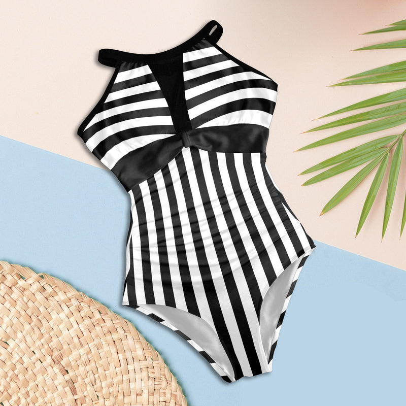 black 2 9k Women's High Neck Plunge Mesh Ruched Swimsuit (S43) - Objet D'Art