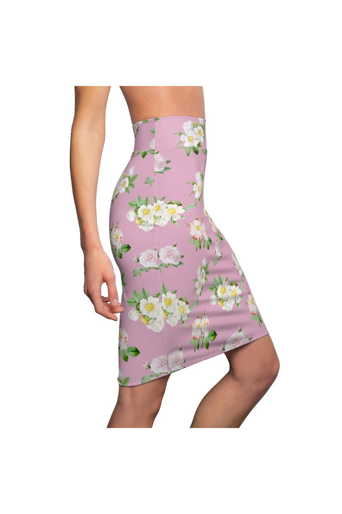 Pressed Rose Floral Print Women's Pencil Skirt - Objet D'Art