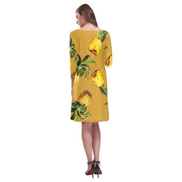 big pineapple print 2A Rhea Loose Round Neck Dress(Model D22) - Objet D'Art