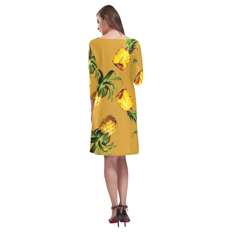 big pineapple print 2A Rhea Loose Round Neck Dress(Model D22) - Objet D'Art