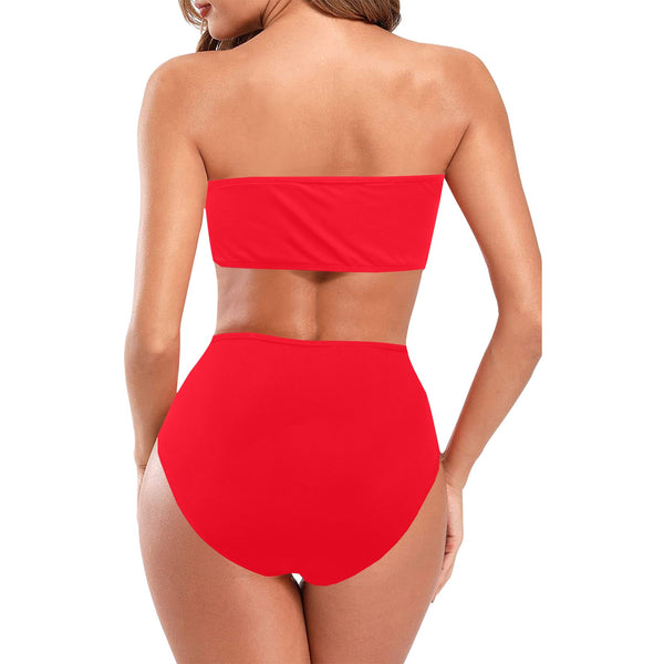 scarlet flame print 2 Chest Wrap Bikini Swimsuit (Model S36) - Objet D'Art