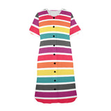 blue and white solid half Women's Button Front House Dress - Objet D'Art