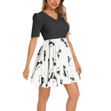 Nine Lives Short Sleeve Ruched Bust Flared Hem Dress - Objet D'Art