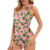 ivy striped 2 print Women's One Shoulder Backless Swimsuit (Model S44) - Objet D'Art