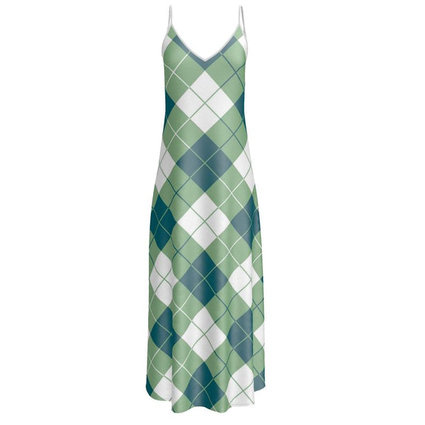 Basil Green Argyle Print Slip Dress - Objet D'Art