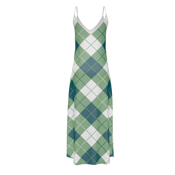Basil Green Argyle Print Slip Dress - Objet D'Art