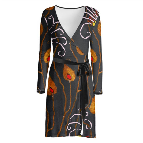 Art Deco Floral Wrap Dress - Objet D'Art
