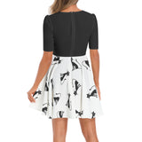 Nine Lives Short Sleeve Ruched Bust Flared Hem Dress - Objet D'Art