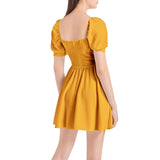 Saffron Puff Sleeve Sweetheart Neck Short Dress - Objet D'Art
