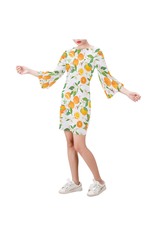 Orange Blossoms Bell Sleeve Dress (Model D52) - Objet D'Art