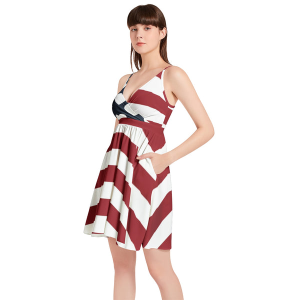 Americana USA Spaghetti Strap Sleeveless Falred Hem Short Dress - Objet D'Art