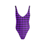 purple equal print Sexy Low Back One-Piece Swimsuit (Model S09) - Objet D'Art