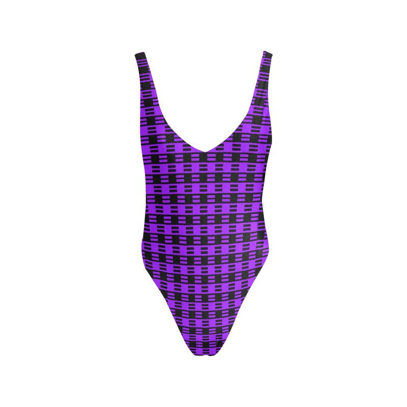 purple equal print Sexy Low Back One-Piece Swimsuit (Model S09) - Objet D'Art