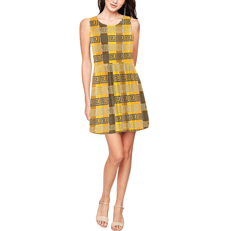 bronze greek key multishades of earth Thea Sleeveless Skater Dress - Objet D'Art