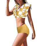 bronze print 2 Women's Ruffle Sleeve Bikini Swimsuit (Model S42) - Objet D'Art