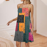 bandana print calico yoga_leggings_template-Recovered-Recovered copy Drawstring Neck Sleeveless Dress (Model D68) - Objet D'Art