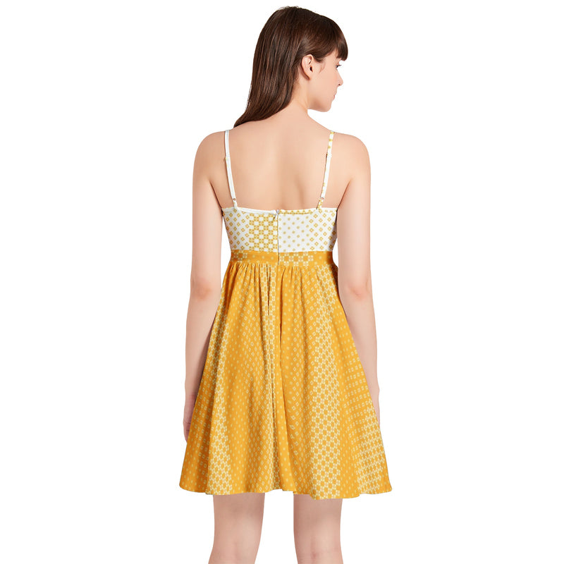 Decorative Striped Spaghetti Strap Sleeveless Falred Hem Short Dress - Objet D'Art