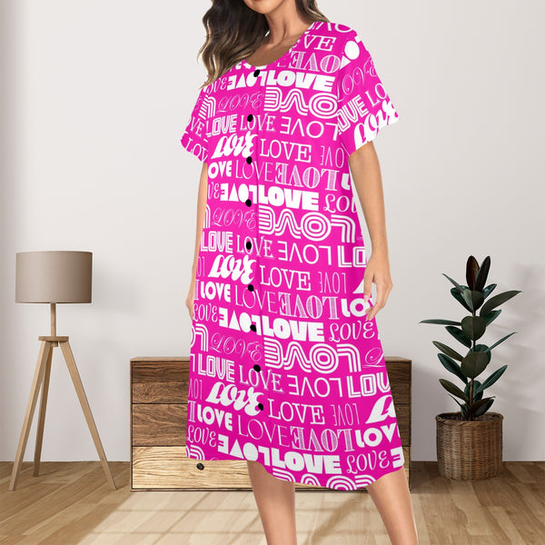 love print 11A Women's Button Front House Dress - Objet D'Art
