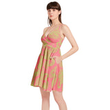 Dark Pink and Green Paisley Spaghetti Strap Sleeveless Falred Hem Short Dress - Objet D'Art