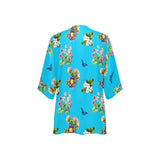 light blue floral print 3 Women's Kimono Chiffon Cover Up (Model H51) - Objet D'Art