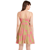 Dark Pink and Green Paisley Spaghetti Strap Sleeveless Falred Hem Short Dress - Objet D'Art