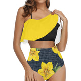 yellow flora print copy High Waisted Ruffle Bikini Set (Model S13) - Objet D'Art