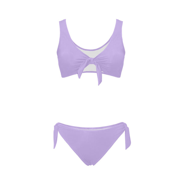 lavender solid light Bow Tie Front Bikini Swimsuit (Model S38) - Objet D'Art
