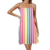 spectral striped Drawstring Neck Sleeveless Dress (Model D68) - Objet D'Art