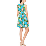 blue apple blossom print 5 Thea Sleeveless Skater Dress(Model D19) - Objet D'Art