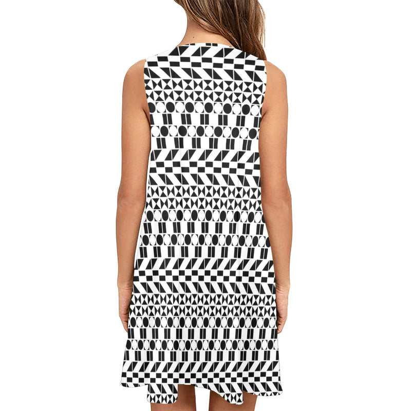 bw print A2 geometry Sleeveless A-Line Pocket Dress (Model D57) - Objet D'Art