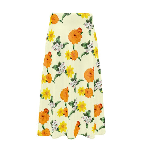 Pale Yellow Floral Midi Skirt - Objet D'Art