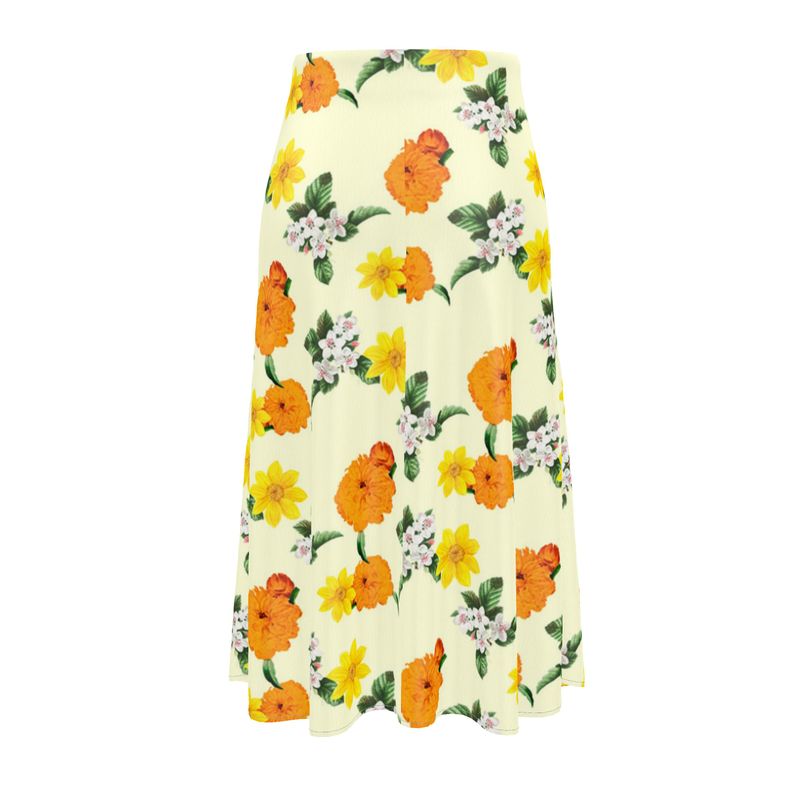 Pale Yellow Floral Midi Skirt - Objet D'Art
