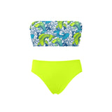 bright neon green print Chest Wrap Bikini Swimsuit (Model S36) - Objet D'Art