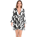 Lantern Sleeve Deep V-Neck Short Dress - Objet D'Art