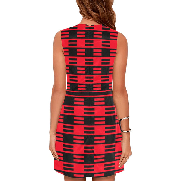 red black dashes print 2A Eos Women's Sleeveless Dress (Model D01) - Objet D'Art