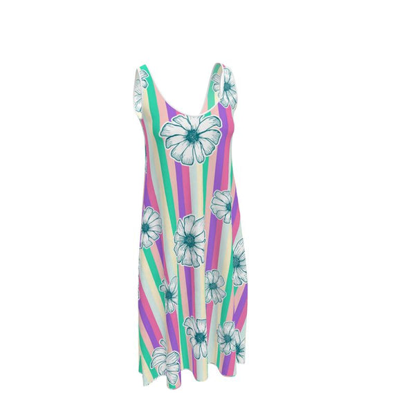 Floral Striped Sleeveless Midi Dress - Objet D'Art