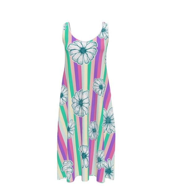 Floral Striped Sleeveless Midi Dress - Objet D'Art