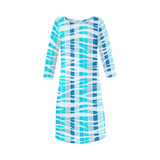 blue wave tiger stiped print 5B Rhea Loose Round Neck Dress(Model D22) - Objet D'Art